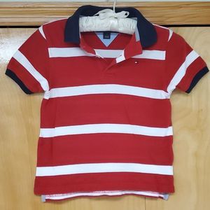 Tommy Hilfiger 5 stripe short sleeve polo shirt red white blue excellent conditi